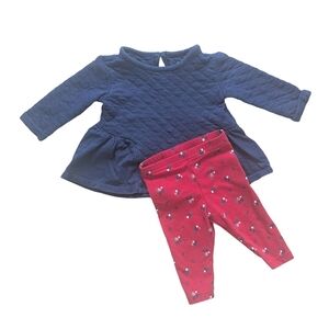 Carter's Just One You Outfit Blue Top and Red Leggings Set - Size 6M